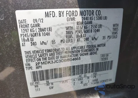 2013 Ford Edge Sel из США, поврежденный, VIN 2FMDK3JC3DBB04665